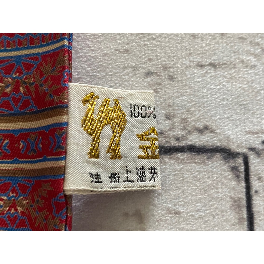 Japanese 100% Silk Fringe Vintage Red White Blue Rectangular Scarf 12"x45" NWOT - Picture 6 of 16